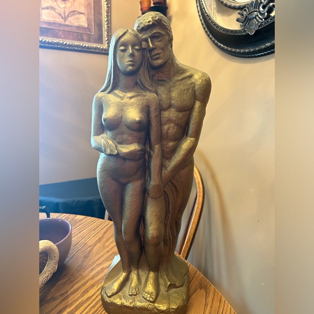 Lovers Man Women sculpture / 18.5" tall - gold tone Lovers Couple Husban…